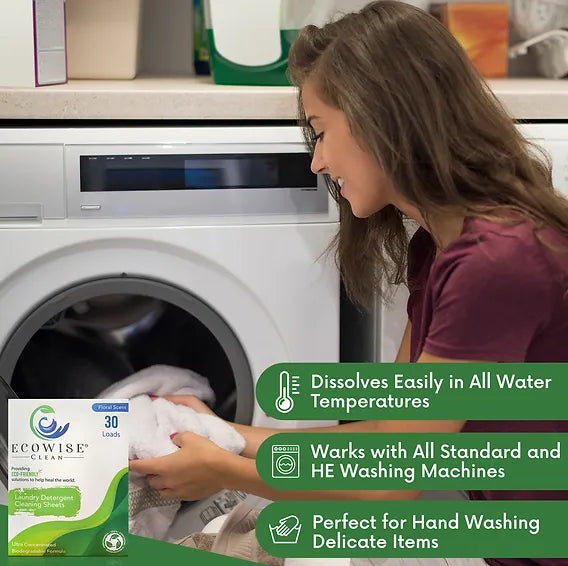 Ecowise Clean - Laundry Detergent Sheets Eco-Friendly Strips, Concentrated Biodegradable Washer Sheets