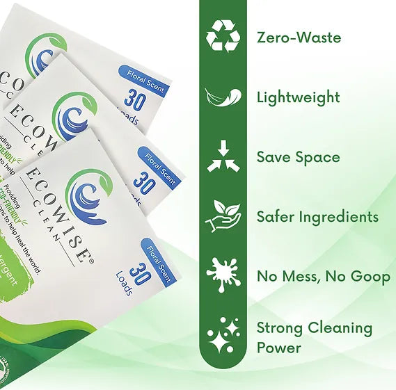Ecowise Clean - Laundry Detergent Sheets Eco-Friendly Strips, Concentrated Biodegradable Washer Sheets